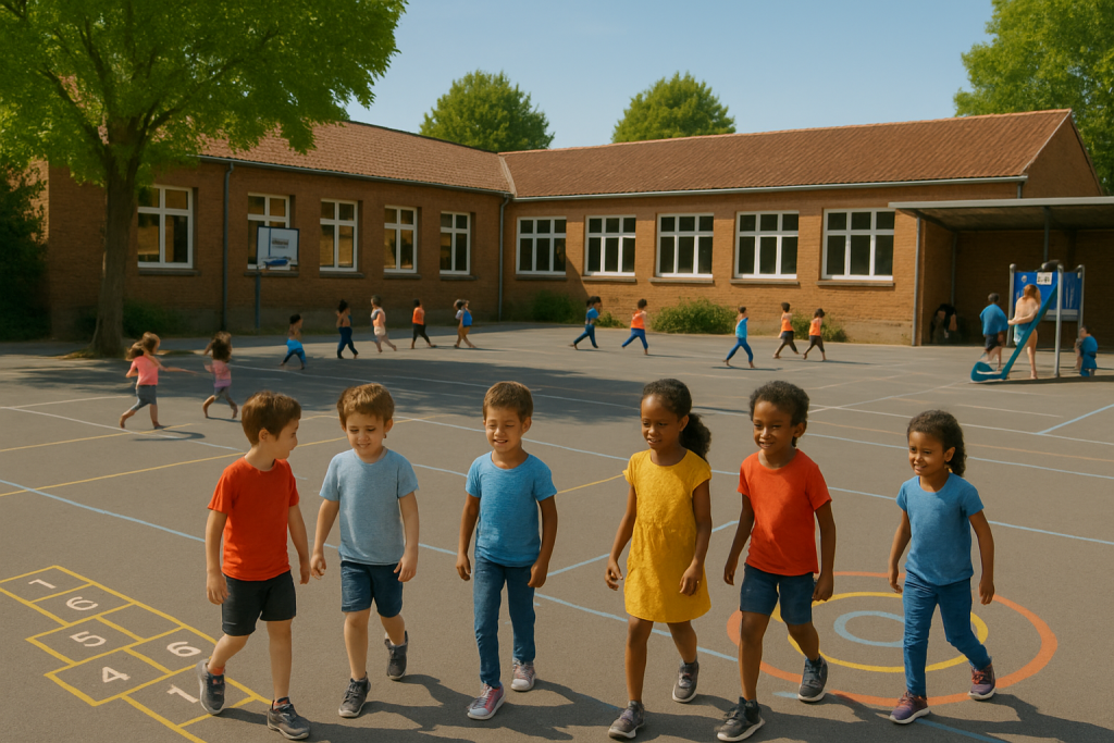 Garçons et filles : cour de l'école