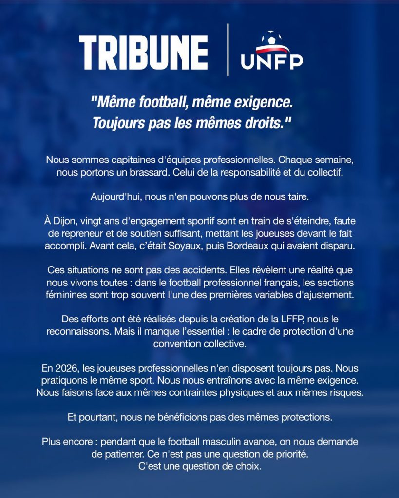 Communiqué des capitaines d'équipes féminines : football